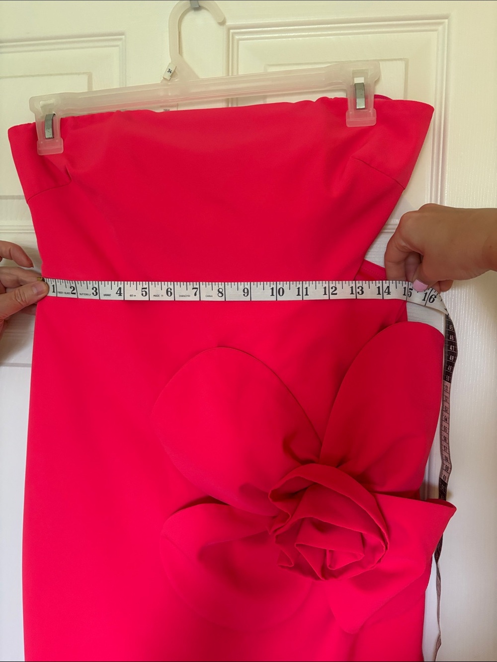 Badgley Mischka Strapless Red Midi Dress with Sculpted Floral Accent - Picture 4 of 4